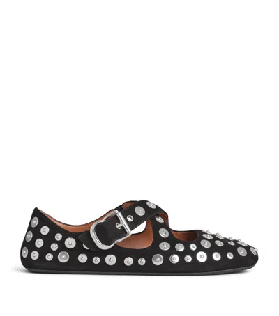 Alaïa Suede Rivet Criss-cross Ballet Flats In Black