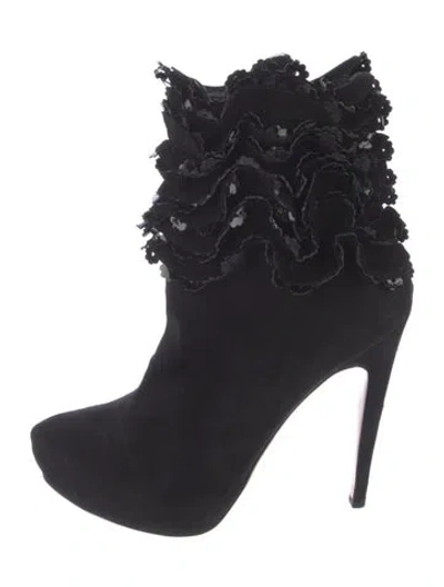 Pre-owned Alaïa Suede Ruffle Embellishment Boots In Black