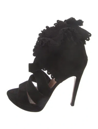 Pre-owned Alaïa Suede Ruffle Embellishment Gladiator Sandals In Black