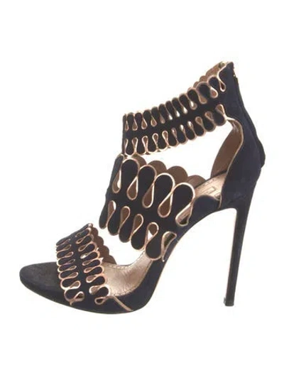 Pre-owned Alaïa Suede Scalloped Accent Sandals In Blue