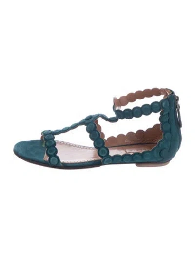 Pre-owned Alaïa Suede Scalloped Accent Sandals In Green