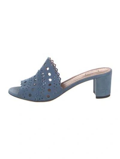 Pre-owned Alaïa Suede Scalloped Accent Slides In Blue