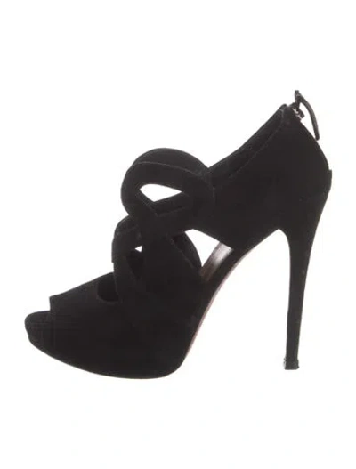 Pre-owned Alaïa Suede Slingback Sandals In Black