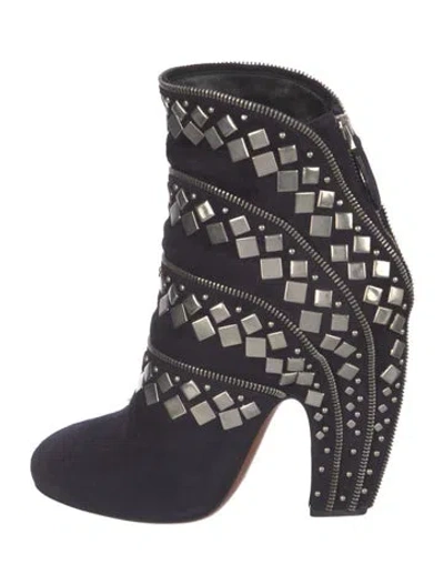 Pre-owned Alaïa Suede Studded Accents Boots In Blue