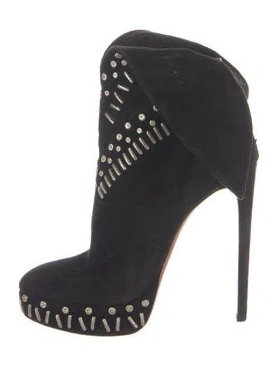 Pre-owned Alaïa Suede Studded Accents Boots In Blue