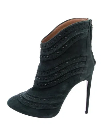 Pre-owned Alaïa Suede Studded Accents Boots In Green