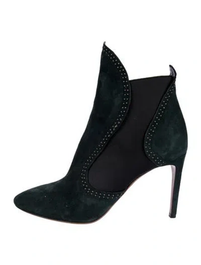 Pre-owned Alaïa Suede Studded Accents Chelsea Boots In Green