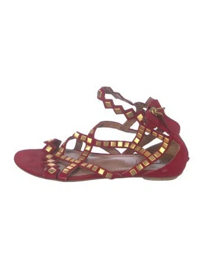 Pre-owned Alaïa Suede Studded Accents Gladiator Sandals In Red