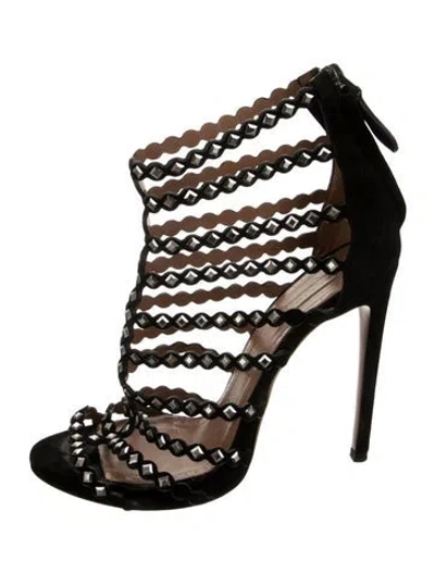 Pre-owned Alaïa Suede Studded Accents Sandals In Black