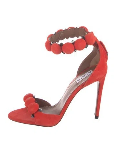 Pre-owned Alaïa Suede Studded Accents Sandals In Red