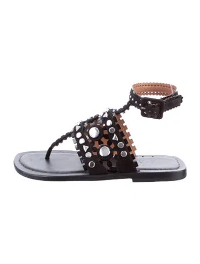Pre-owned Alaïa Suede Studded Accents Slides In Brown