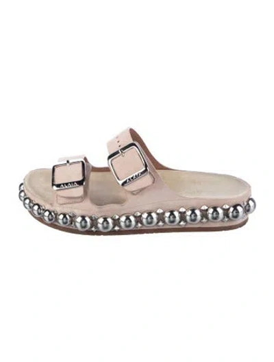 Pre-owned Alaïa Suede Studded Accents Slides In Neutrals