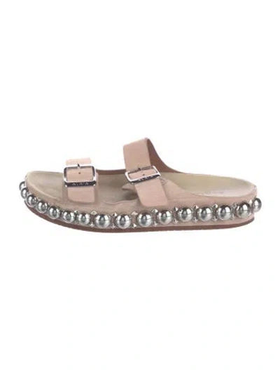 Pre-owned Alaïa Suede Studded Accents Slides In Neutrals