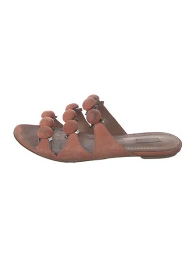 Pre-owned Alaïa Suede Studded Accents Slides In Neutrals