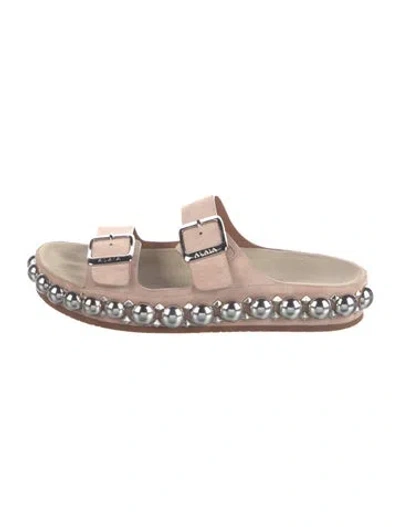 Pre-owned Alaïa Suede Studded Accents Slides In Pink
