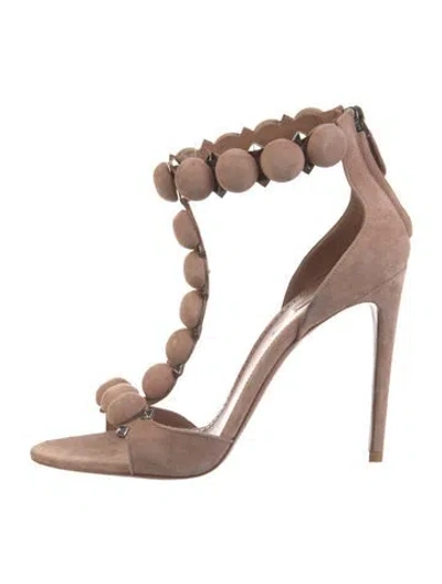 Pre-owned Alaïa Suede Studded Accents T-strap Pumps In Neutral