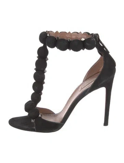 Pre-owned Alaïa Suede Studded Accents T-strap Sandals In Black