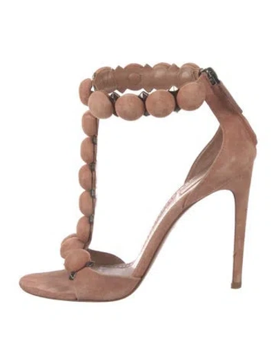 Pre-owned Alaïa Suede Studded Accents T-strap Sandals In Pink