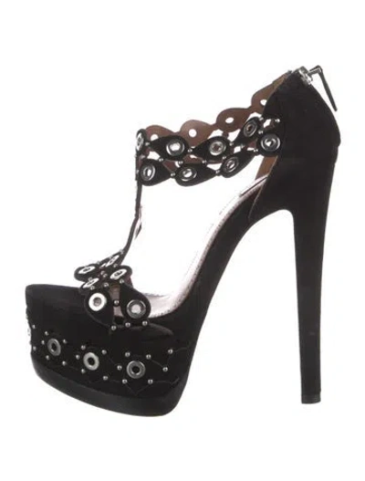 Pre-owned Alaïa Suede T-strap Sandals In Black