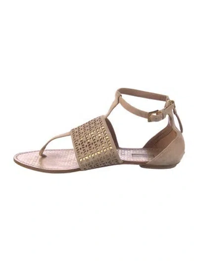 Pre-owned Alaïa Suede T-strap Sandals In Neutral