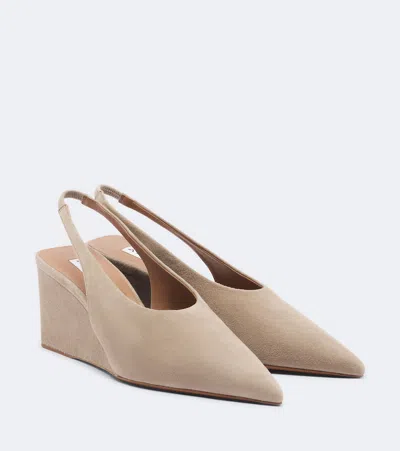 Alaïa Suede Wedge Slingback Pumps In Beige