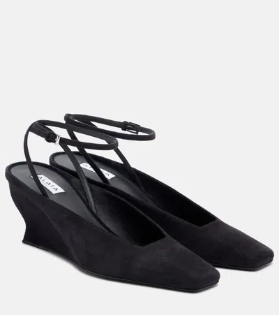 Alaïa Suede Wedge Slingback Pumps In Black