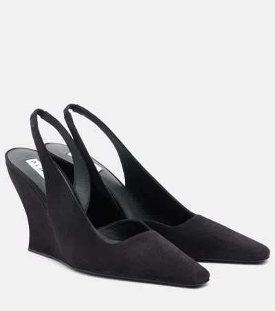 Alaïa Suede Wedge Slingback Pumps In Black