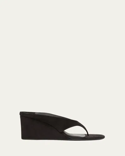 Alaïa Suede Wedge Thong Sandals In Black