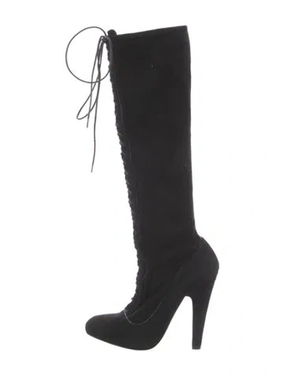 Pre-owned Alaïa Suede Whipstitch Trim Lace-up Boots In Black