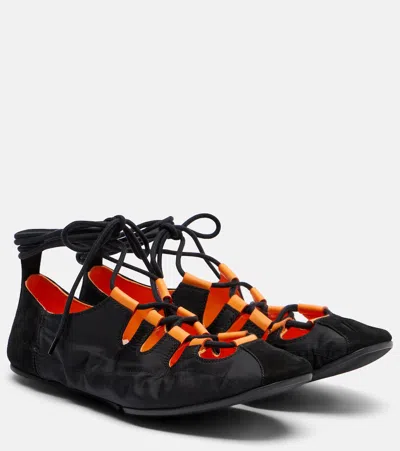 Alaïa Alaia Foldable Laceup Ballet Flats In Nylon And Black Suede