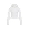 Alaïa Hooded Cropped Ribbed Wool-blend Sweater In White