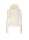 Alaïa Alaia Women Pullover With Sculptural Hood In Ribbed Knit In White