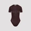 Alaïa Wool-blend Crewneck Bodysuit Top In Brown