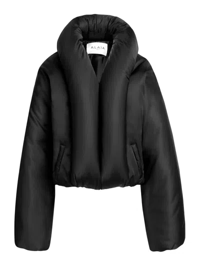 Alaïa Taffeta Padded Bomber Jacket In Black