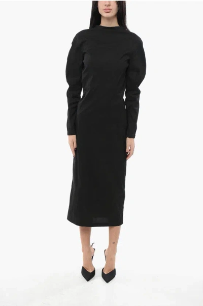 Alaïa Taffeta V-neckline Dress In Noir