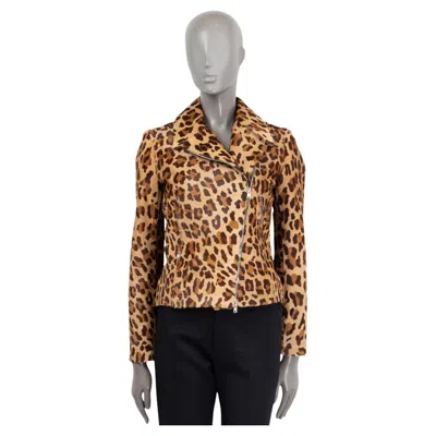 Pre-owned Alaïa Alaia Tan Brown Leopard Calf Hair Biker Jacket 40 M