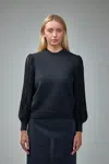 Alaïa Slit Fringe Sleeve Wool Crewneck Sweater In Black