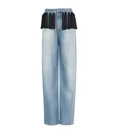 Alaïa Tassel-trim Straight Jeans In Blue
