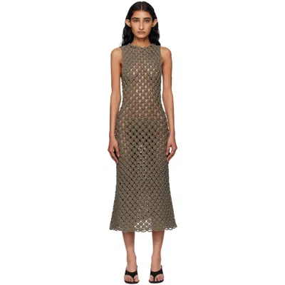Alaïa Taupe Hand Knotted Midi Dress In Green