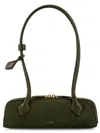 Alaïa Le Teckel Small Leather-trimmed Suede Shoulder Bag In Green