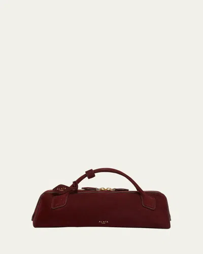 Alaïa Teckel Top-handle Bag In Suede And Leather In 325  Rouge Grenat