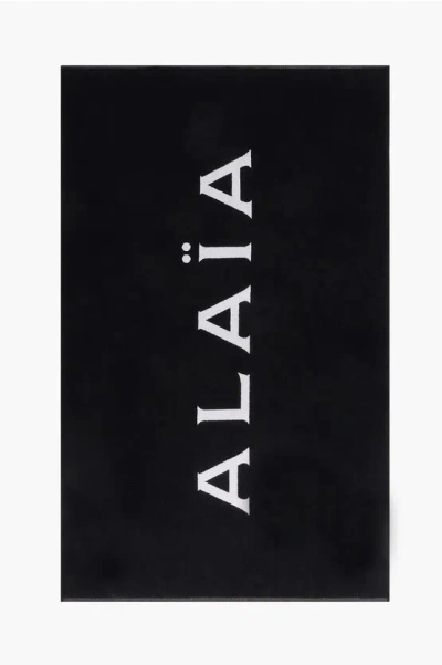 ALAÏA TERRY COTTON BEACH TOWEL WITH CONTRASTING LOGO