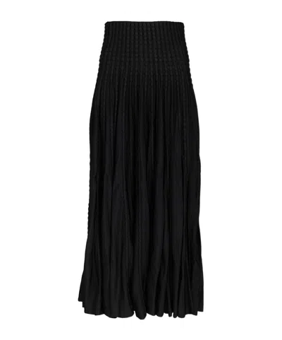 Alaïa Textured A-line Knitted Skirt In Black