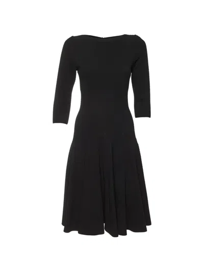 Pre-owned Alaïa Textured-knit Flared Mini Dress In Black
