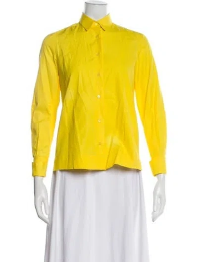 Pre-owned Alaïa Three-quarter Sleeve Button-up Top In Yellow