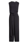 Alaïa Tie Front Open Back Jersey Jumpsuit In Black