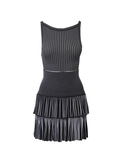Pre-owned Alaïa Tiered Pleated A-line Dress In Black