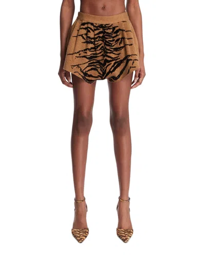 Alaïa Tiger-print Wool Shorts In Brown
