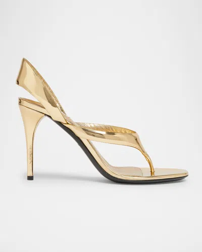 Alaïa Tong Metallic Leather Sandals In Platine