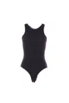 Alaïa Ribbed Texture High Neckline Sleeveless Thong Cut In Black